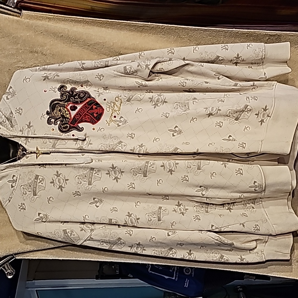 Avirex white zip up hoodie Large